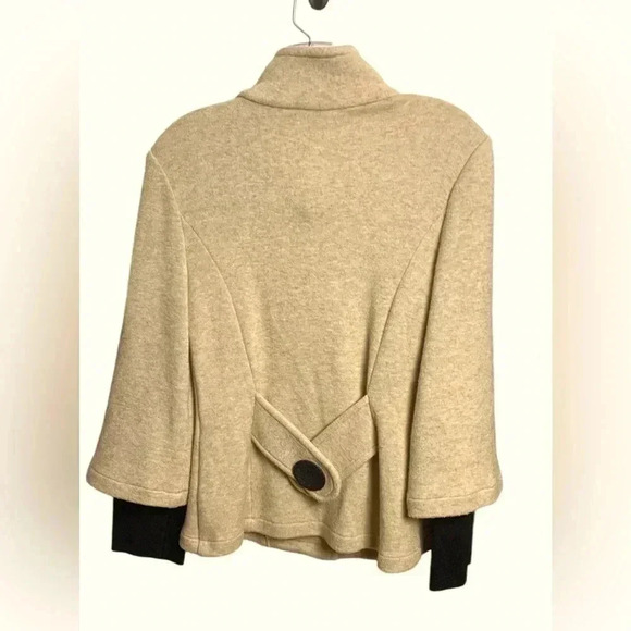 Joseph Ribkoff Sweater, warm honey oatmeal color, stretch, button up, Sz 8 - Picture 3 of 14